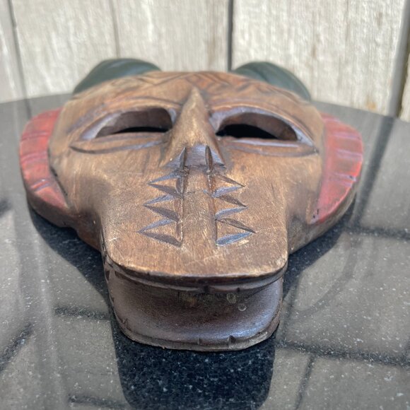 Horned Demon Decorative Tribal Face Mask Hand Carved Wooden - Picture 8 of 8